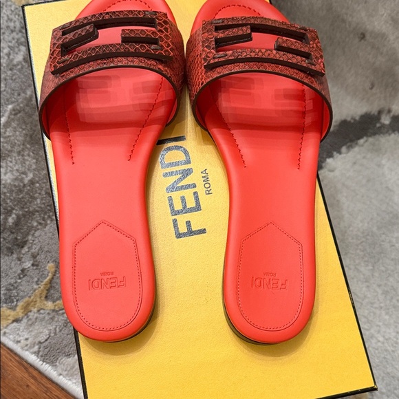 Fendi Baguette Snake Embossed Leather Slides - Picture 4 of 6